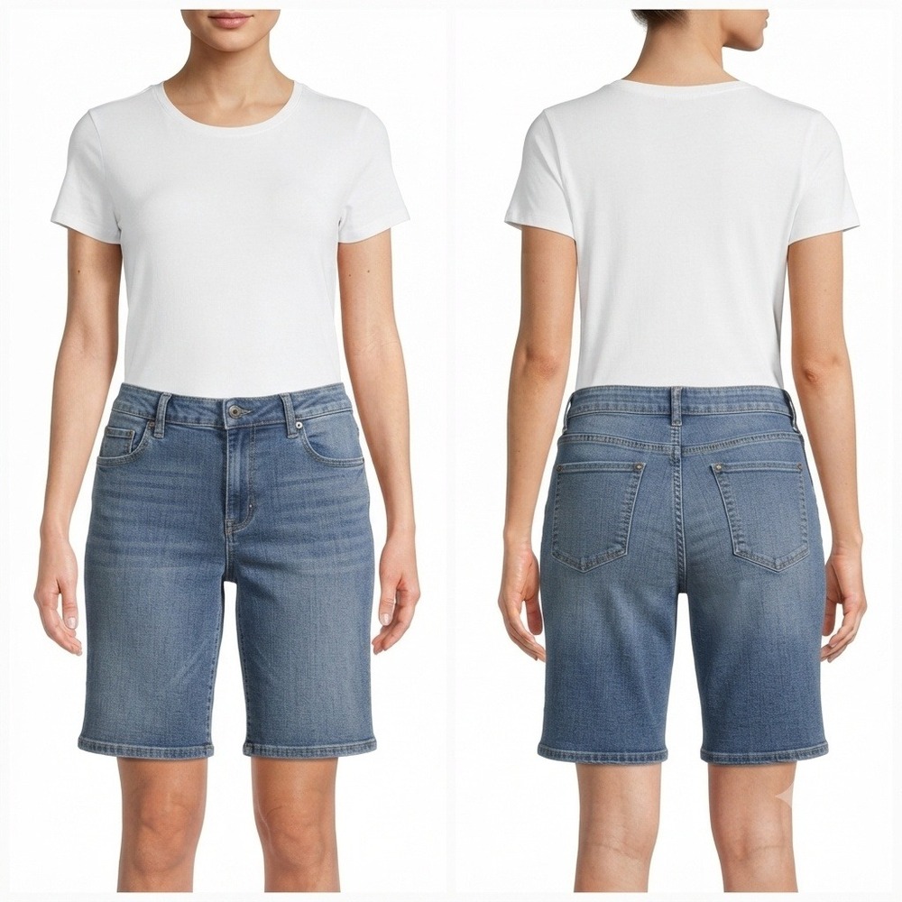 Liz Claiborne City Straight Leg Denim Shorts Womens 12 Blue Medium Wash Bermuda